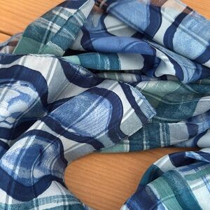 Lightweight and airy scarf, watercolor look, flowy blues and greens, 61”x 30”